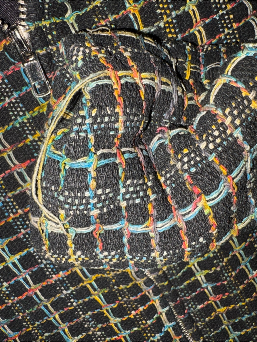Cropped Black Multi-Color Grid Zip Jacket - Picture 4 of 6